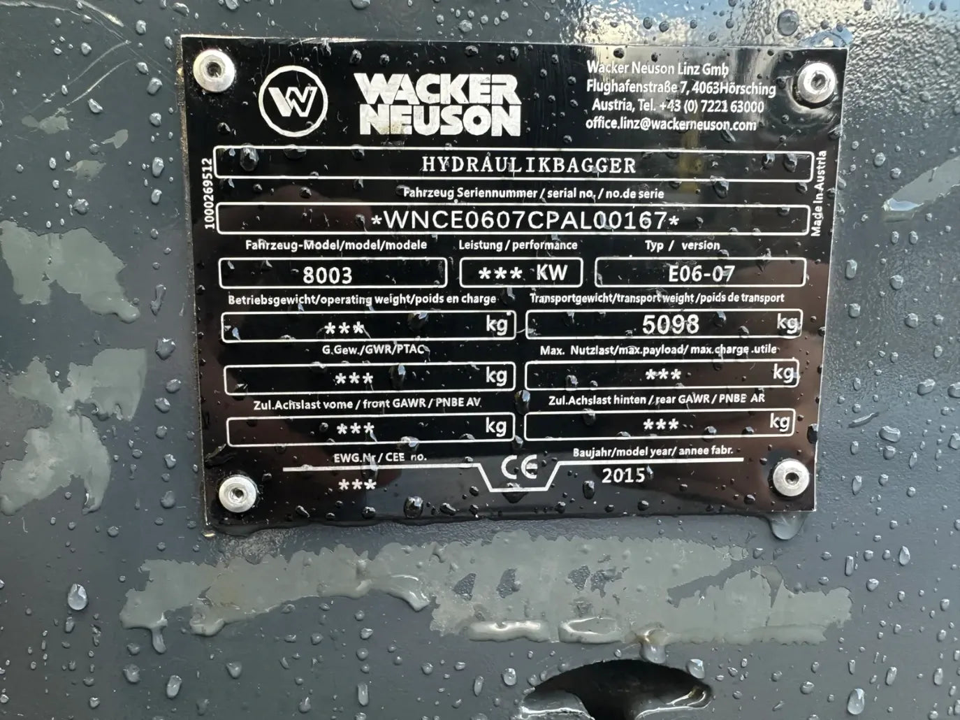 Wacker Neuson 8003 (2015) Escavatore 5 Ton - Motore Yanmar 43kW, 3477h, Attacco Rapido