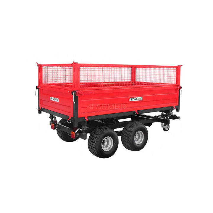 Rimorchio agricolo a 2 assi da 2,5 t con ribaltamento e sovrasponde in rete